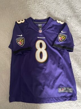 Nike Purple Baltimore Ravens Lamar Jackson #8 Kids/Youth Size Large Jersey